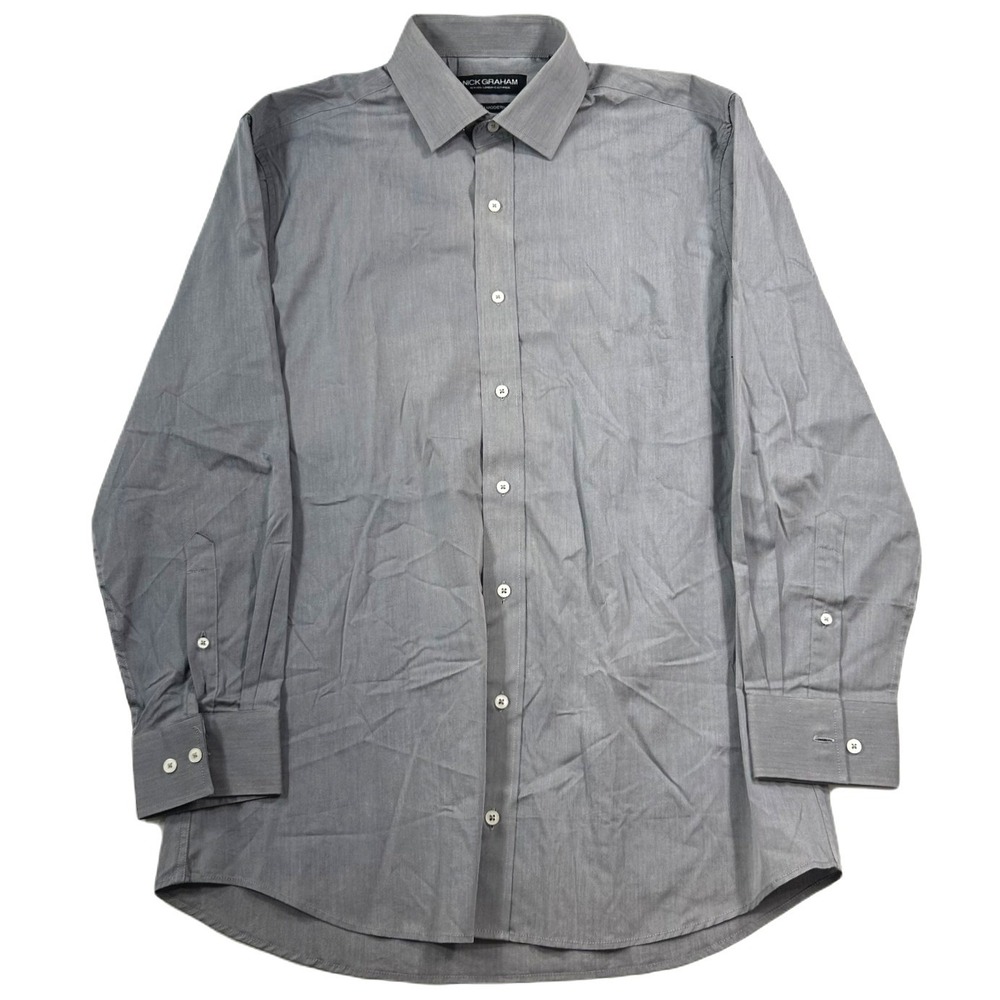 Nick Graham Slim-Fit Chambray Dress Shirt Mens Large 16-16.5 32-33‎ Gray NEW